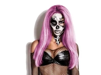 Sexy woman in top hat and skull make up